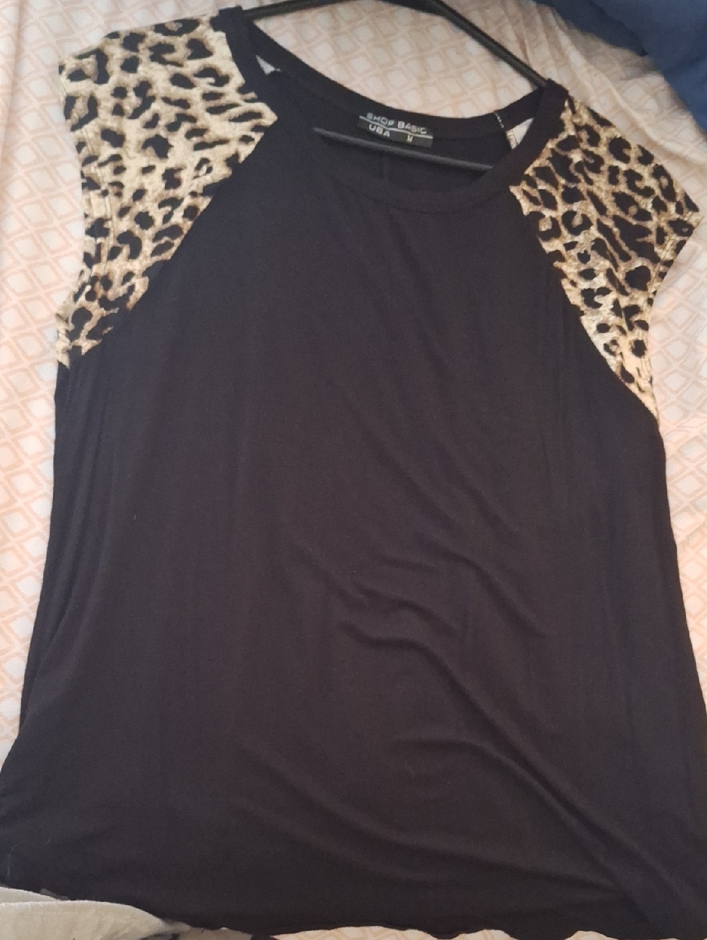 Shop Basic - Black Tank with Leopard-Print Shoulders
